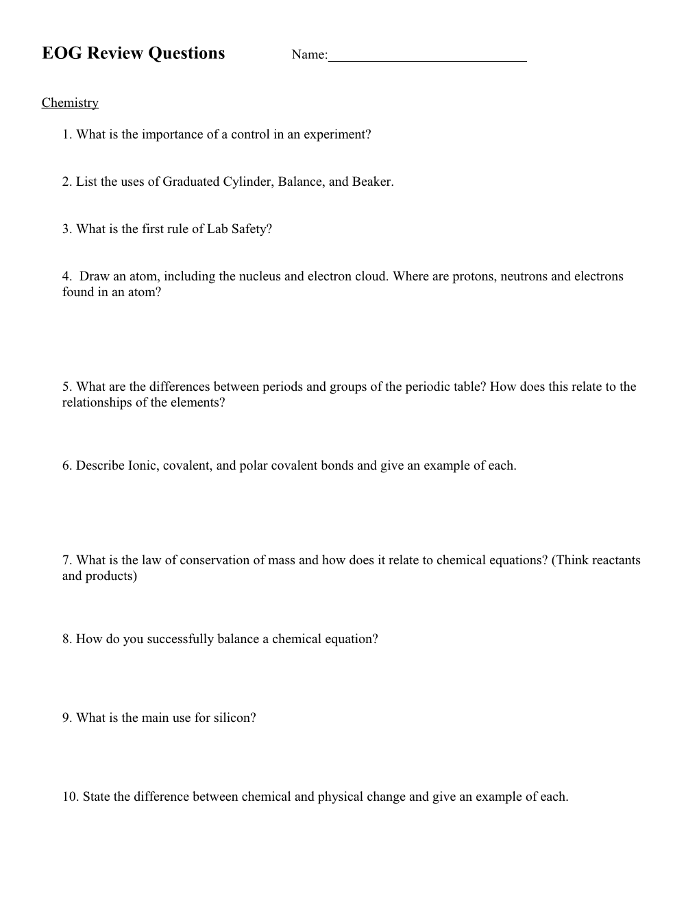 EOG Review Questions and Answers