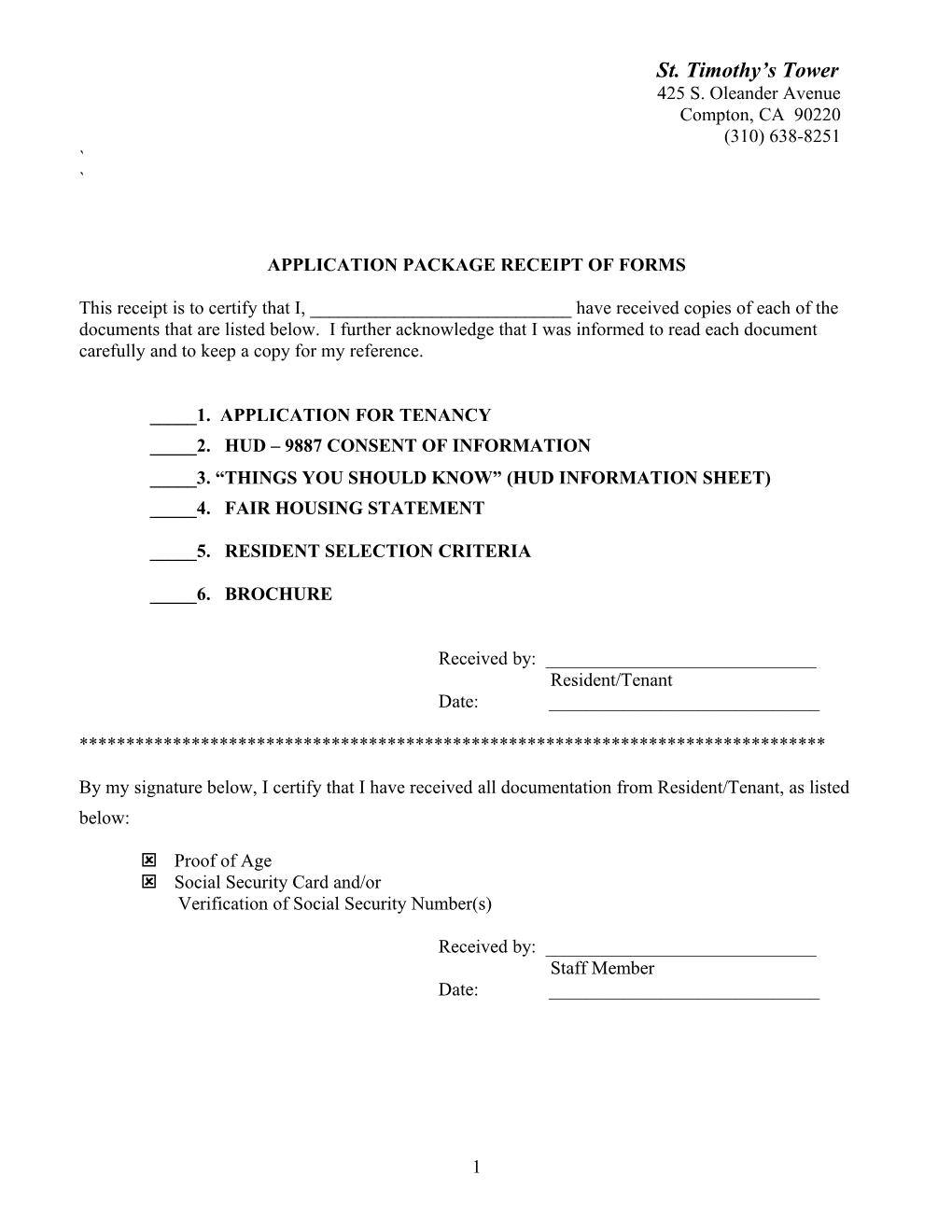 Application for Tenancy