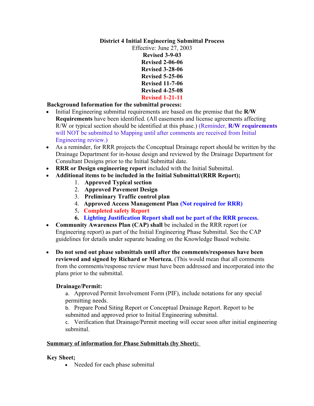 District 4 Initial Engineering Submittal Process