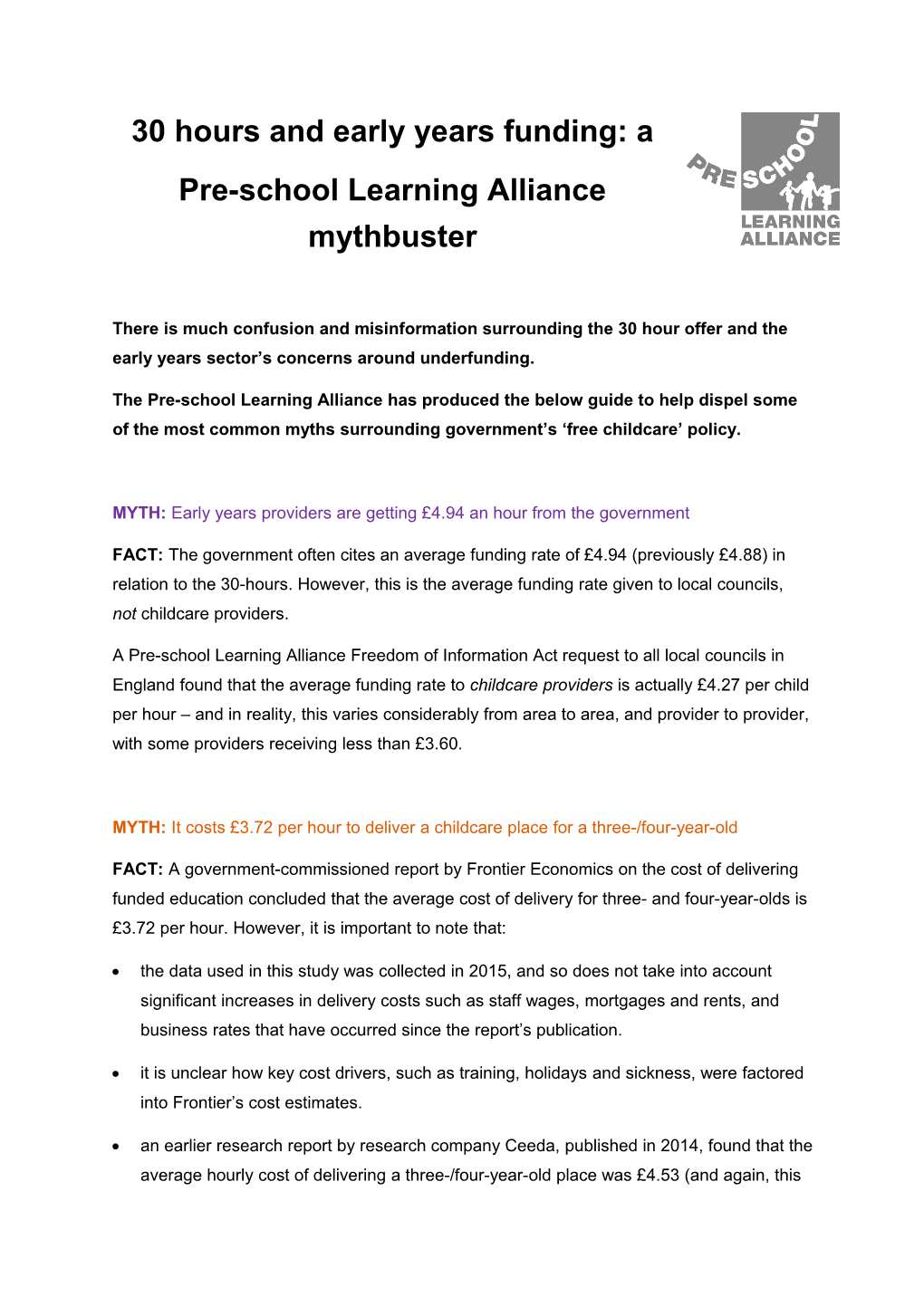Pre-School Learning Alliance Mythbuster