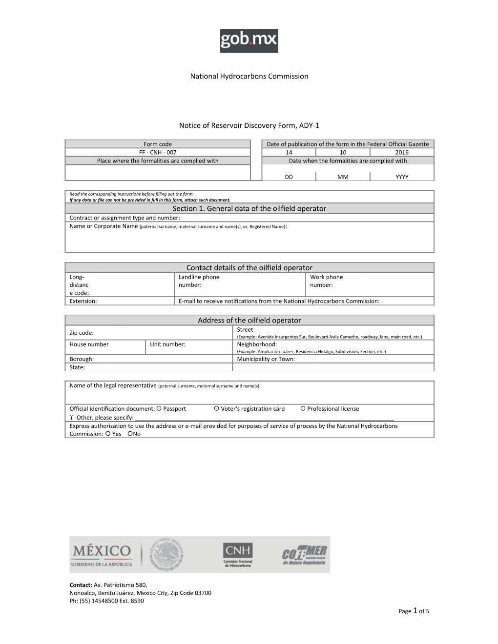 Notice of Reservoir Discovery Form, ADY-1
