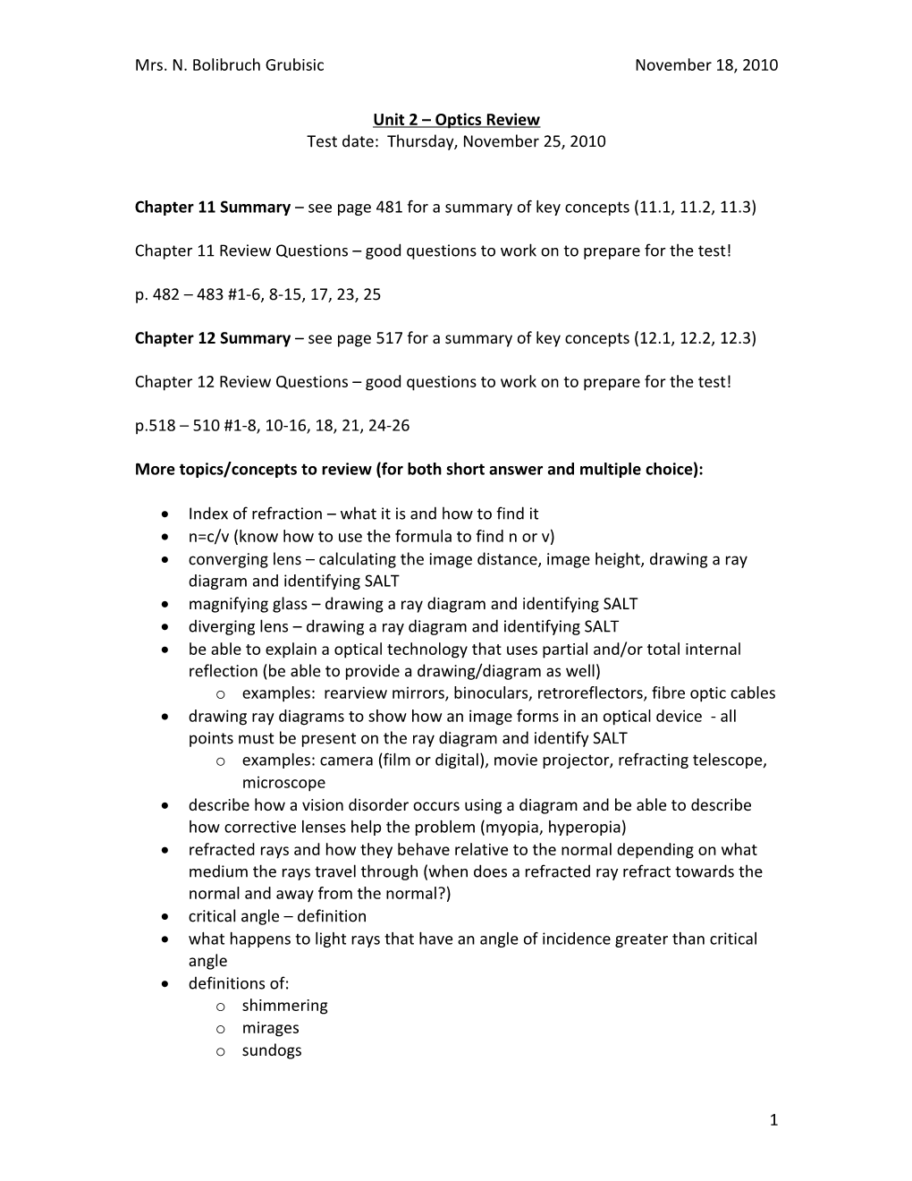 Unit 2 Optics Review