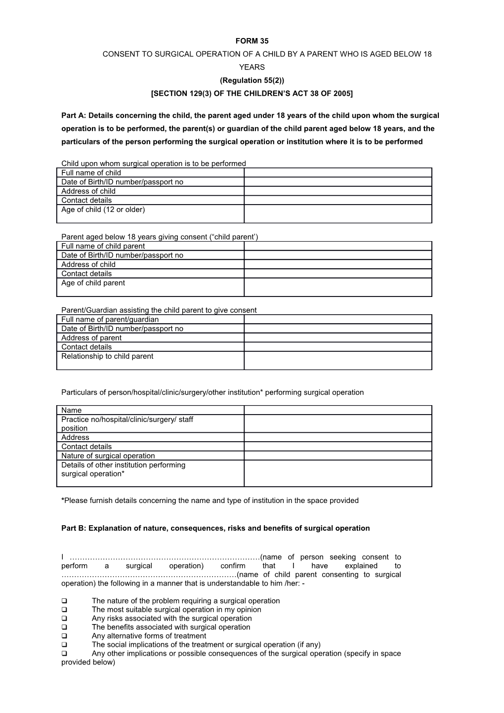 Consent to Surgical Operation of a Child by a Parent Who Is Aged Below 18 Years