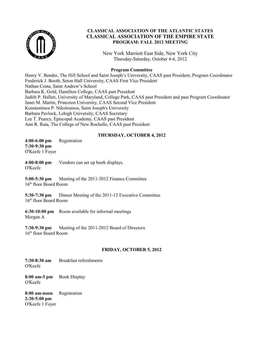 Program for the Joint Fall Meeting