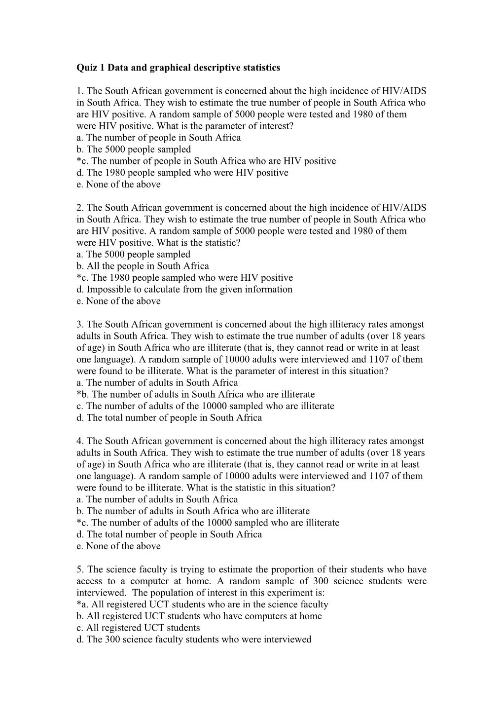 Quiz 1 Data and Graphical Descriptive Statistics