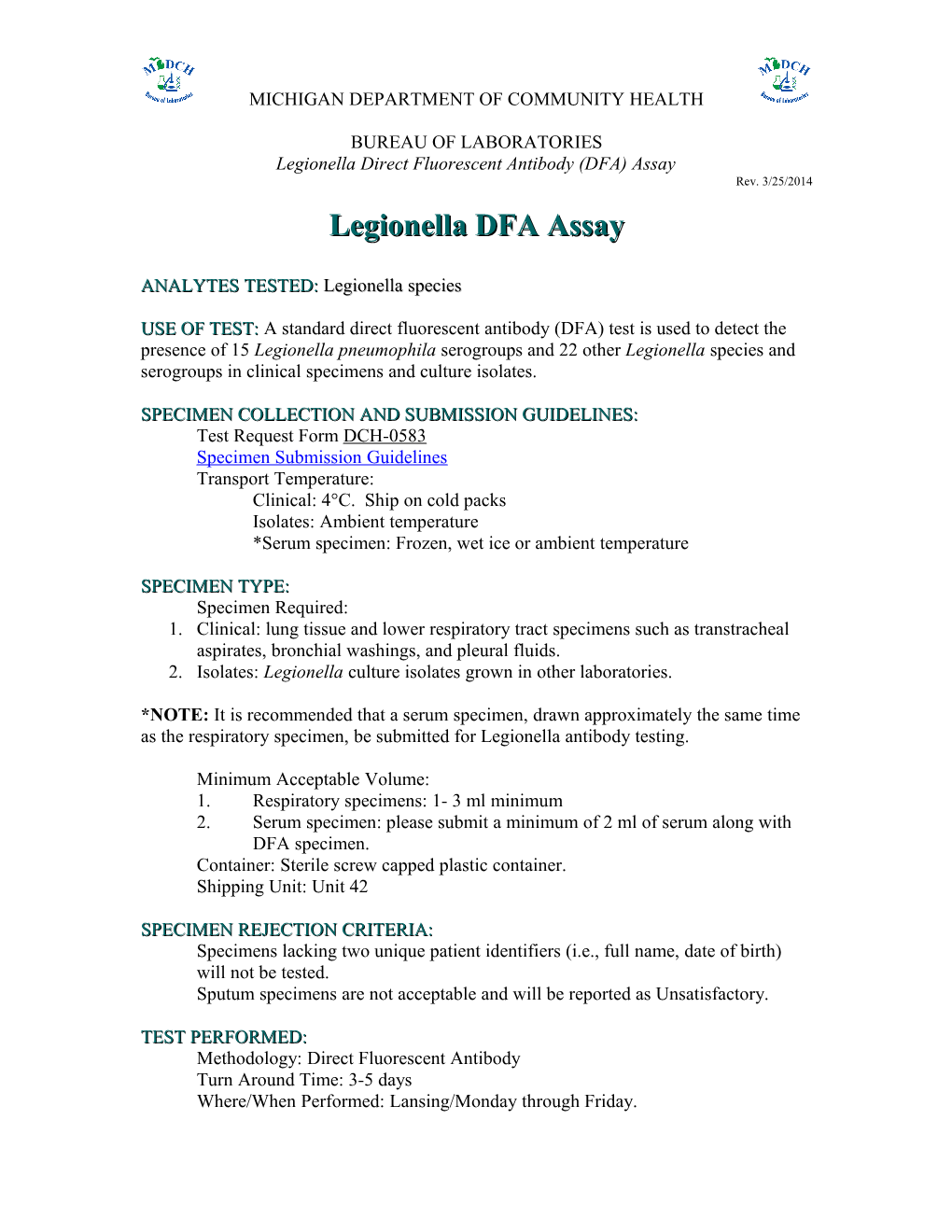 Legionella Direct Fluorescent Antibody (DFA) Assay