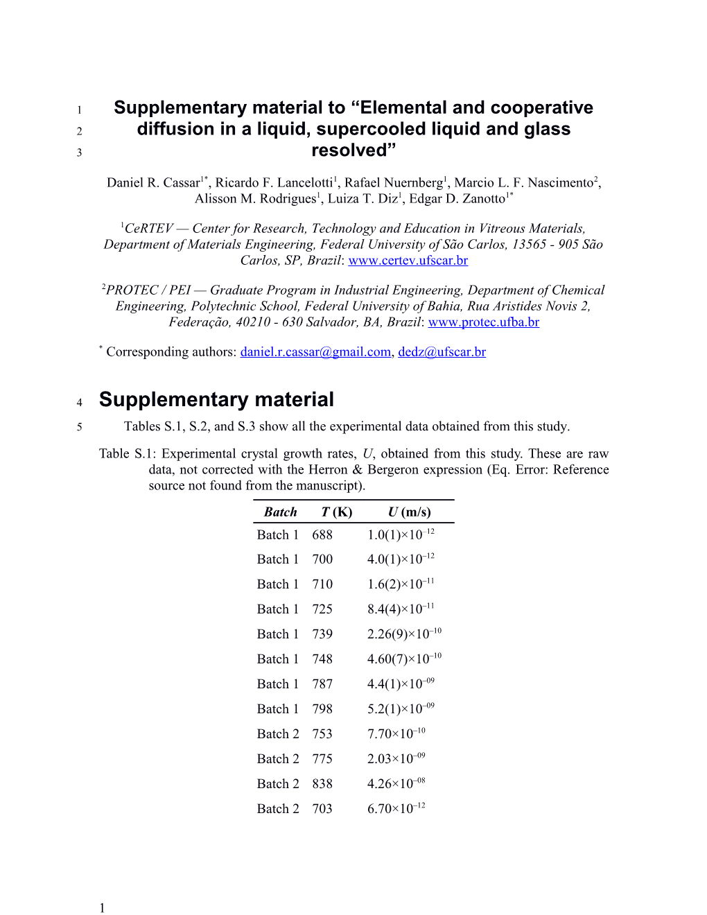 Supplementary Material to Elemental and Cooperative Diffusion in a Liquid, Supercooled