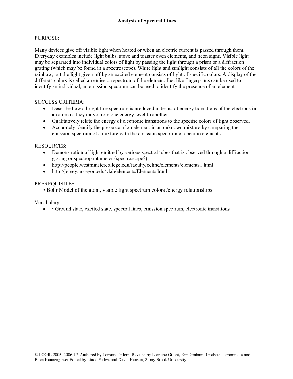 Analysis of Spectral Lines