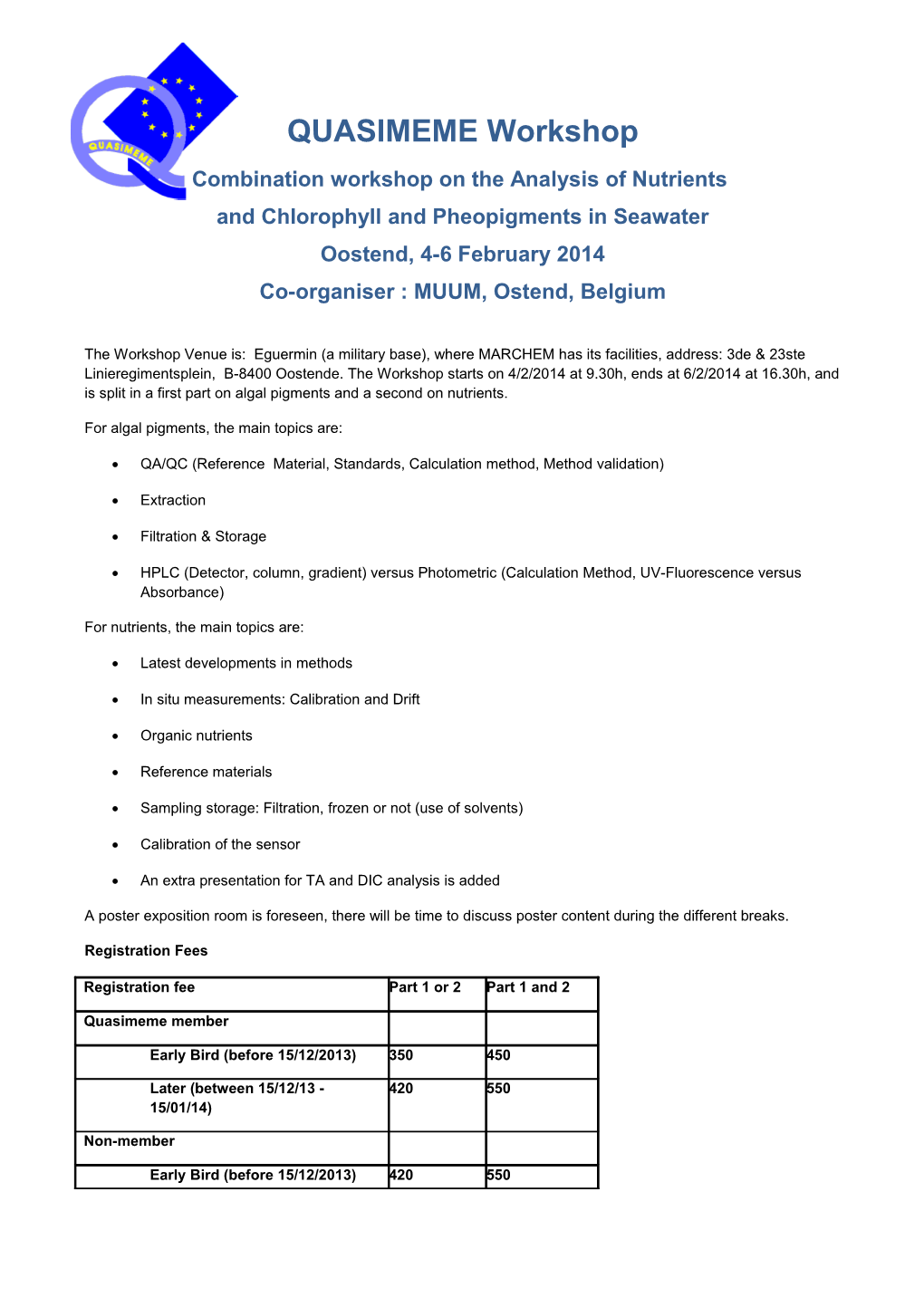 Combination Workshop on the Analysis Ofnutrients