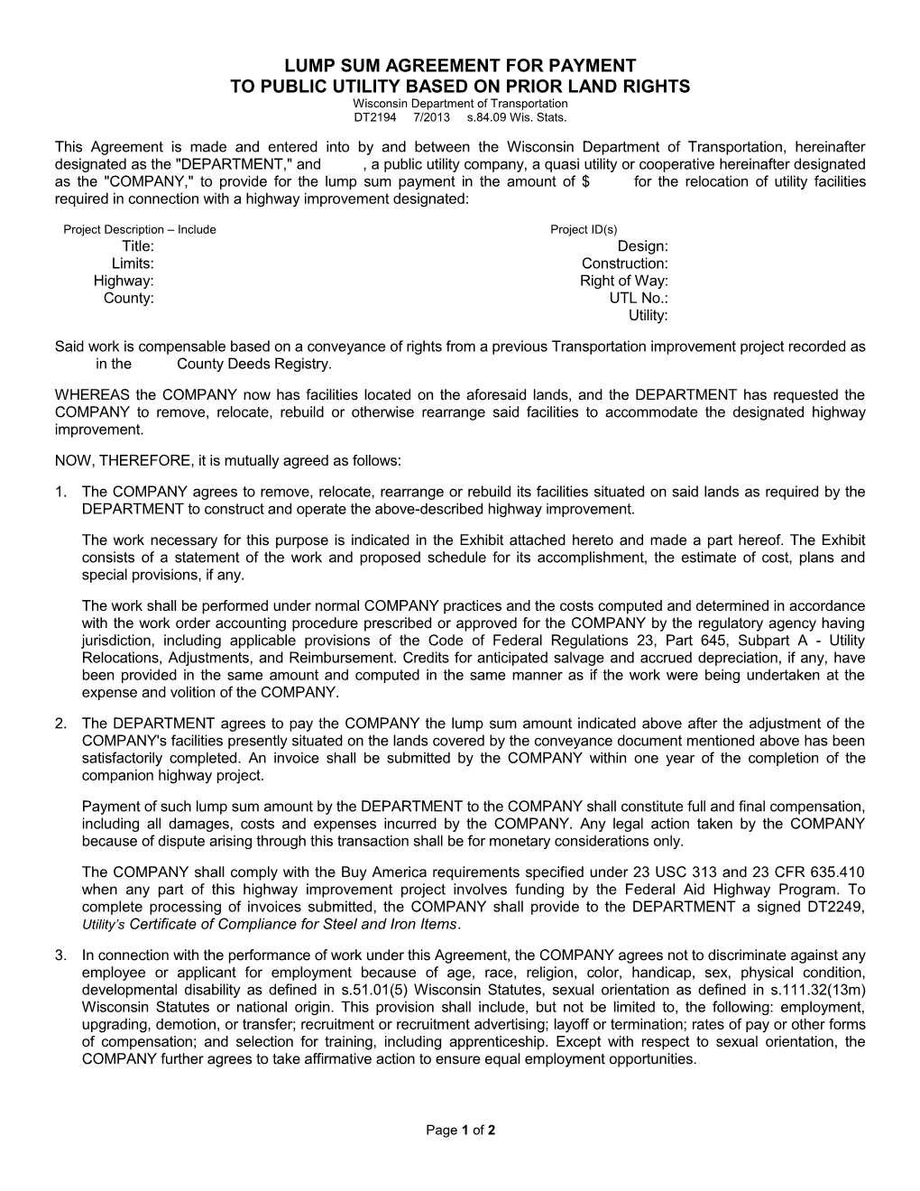 DT2194 Lump Sum Agreement