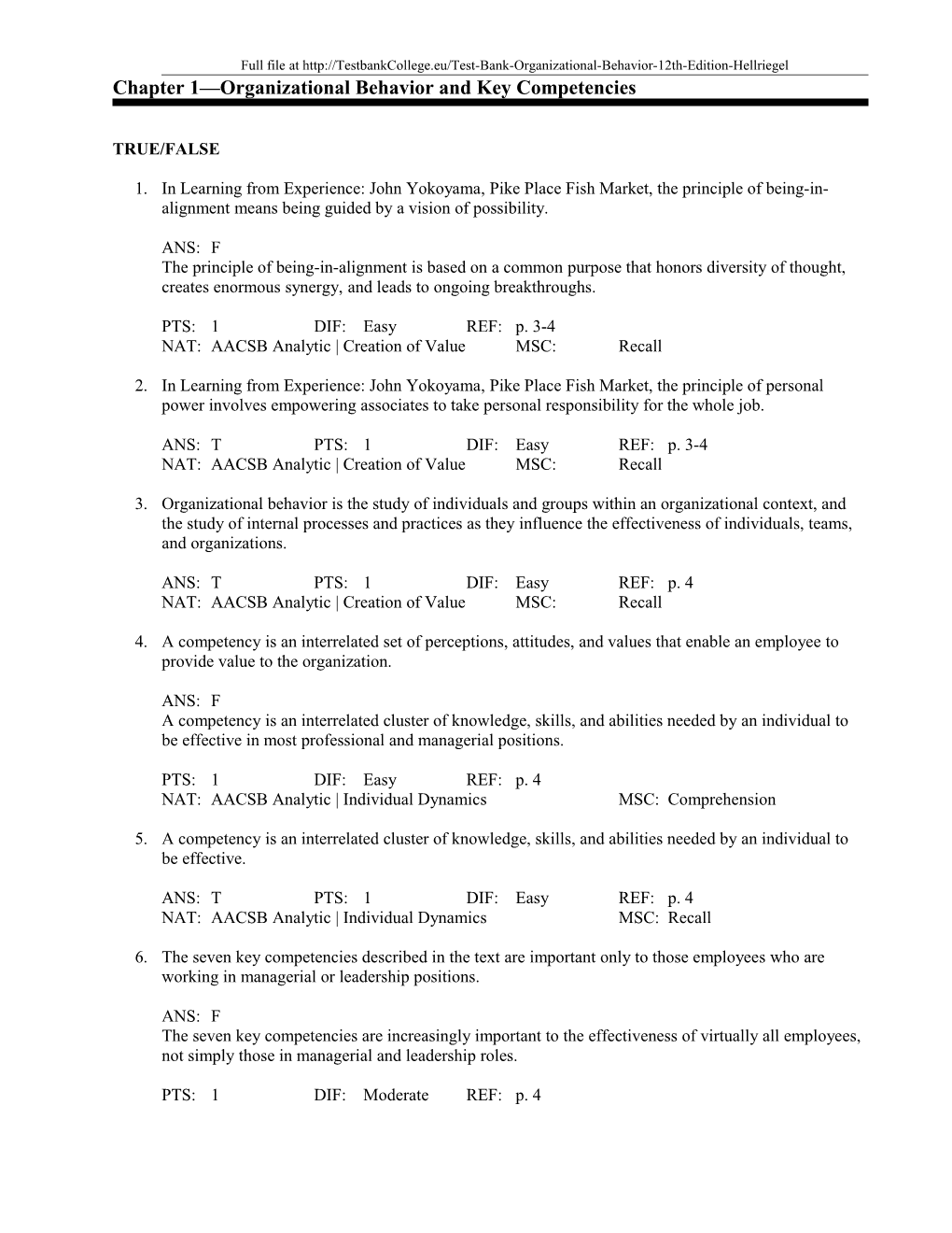 Chapter 1 Organizational Behavior and Key Competencies