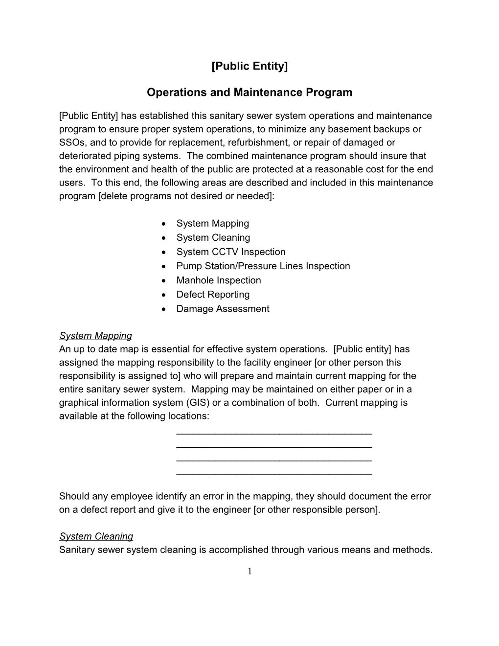 Operations and Maintenance Program