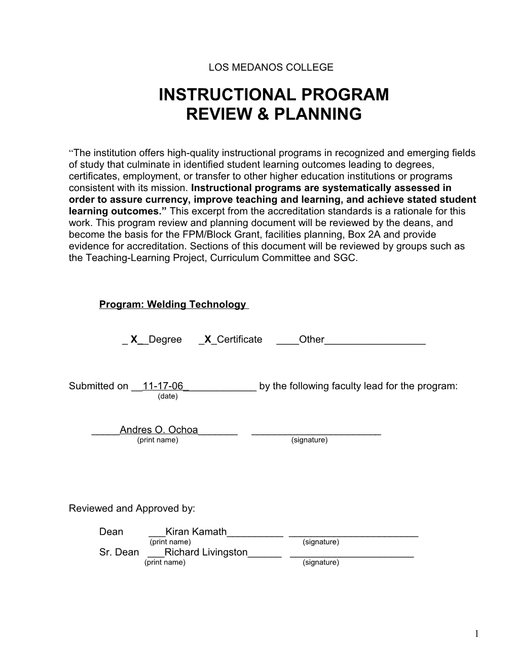 Instructional Program Review and Planning