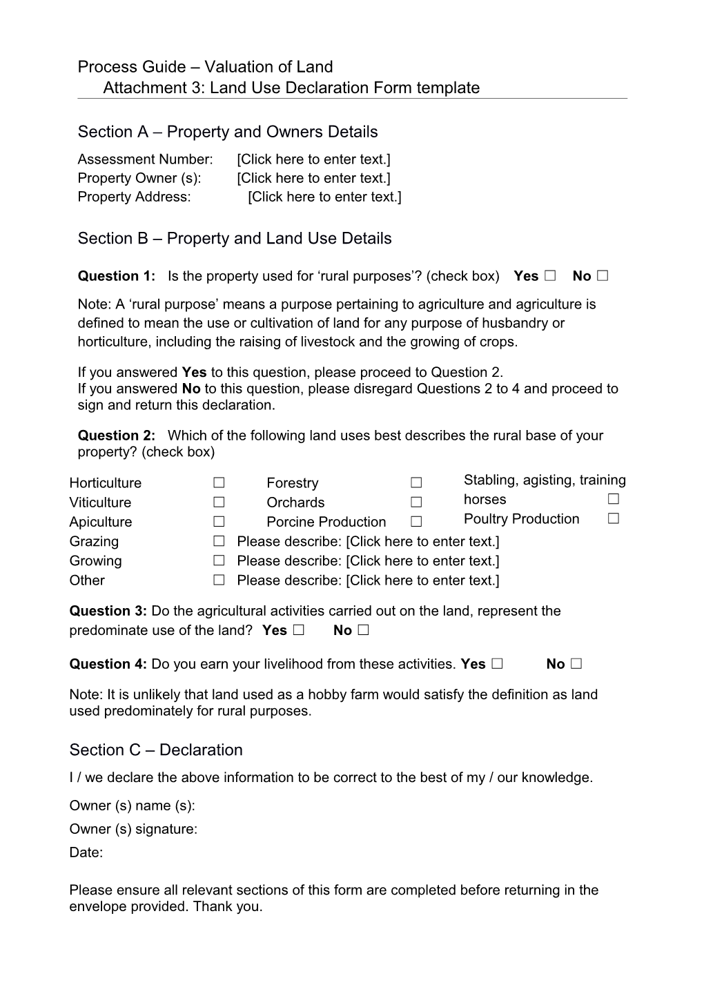 Process Guide Valuation of Land