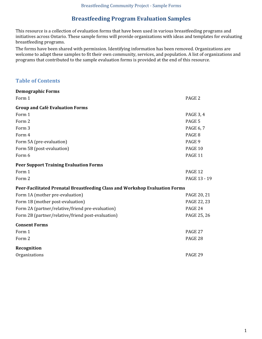 Breastfeeding Program Evaluation Samples