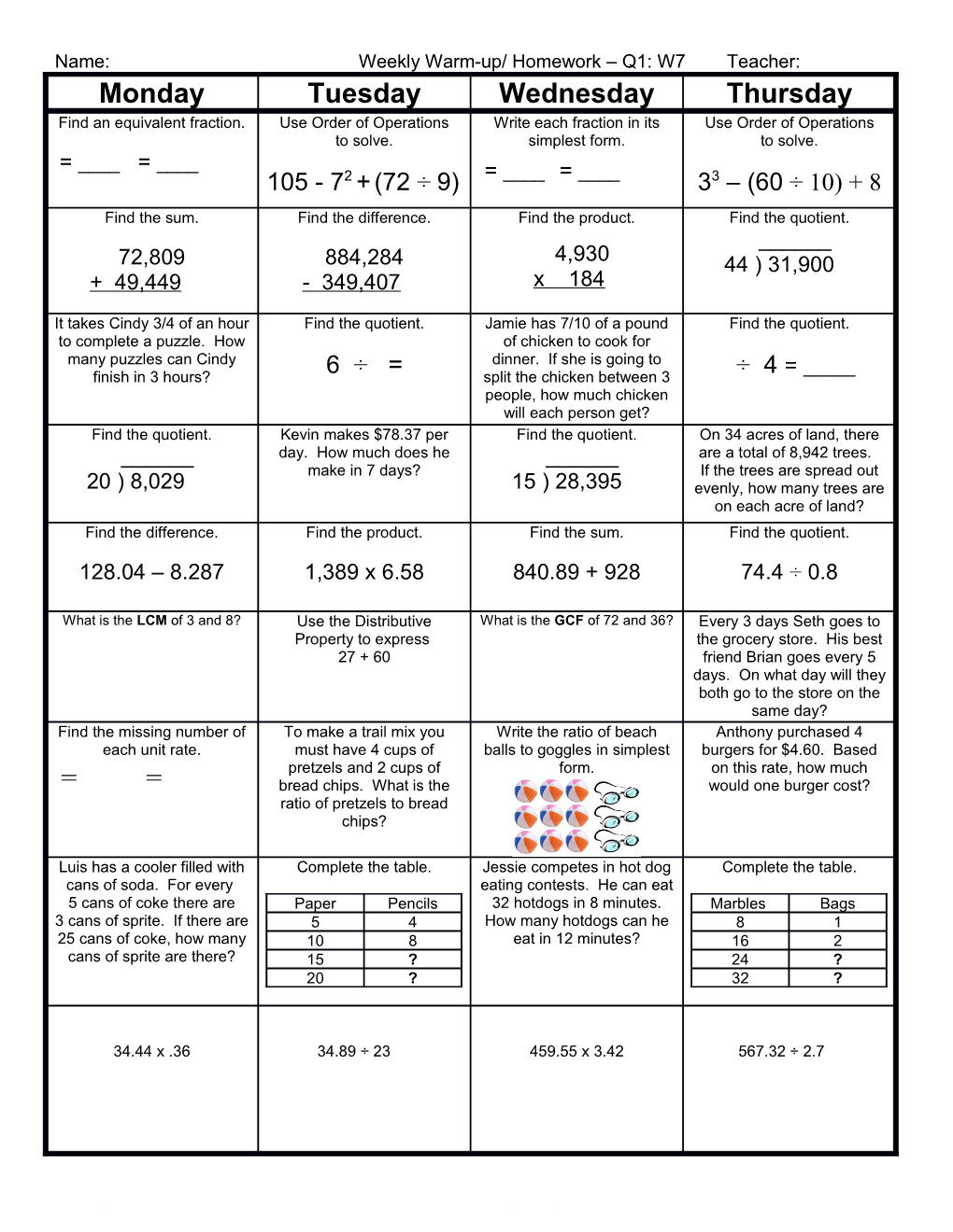 Weekly Homework Sheet s13