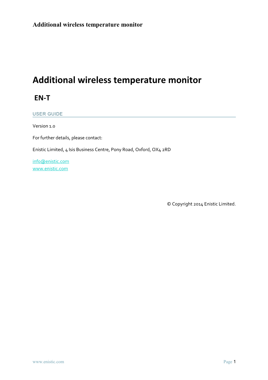 Additional Wireless Temperature Monitor