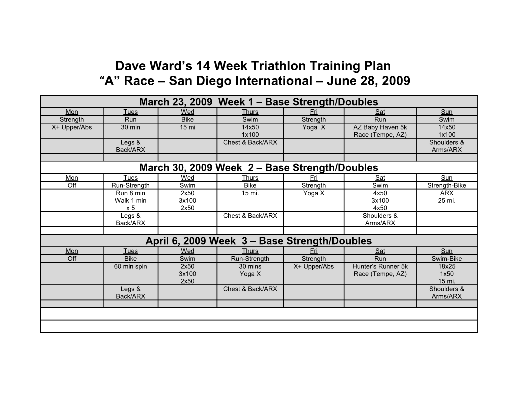 Dave Ward S 14 Week Triathlon Training Plan