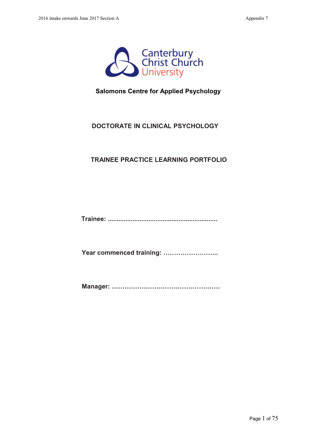 Standards for the Accreditation of Doctoral Programmes in Clinical Psychology