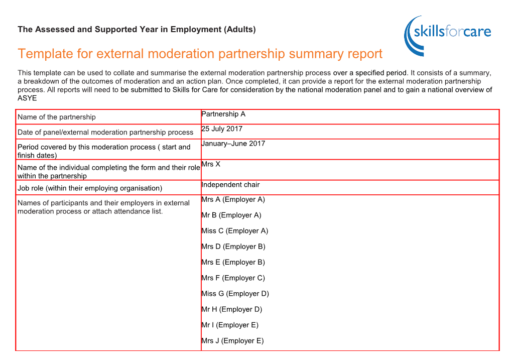 Exemplar External Moderation Summary Report July 2017