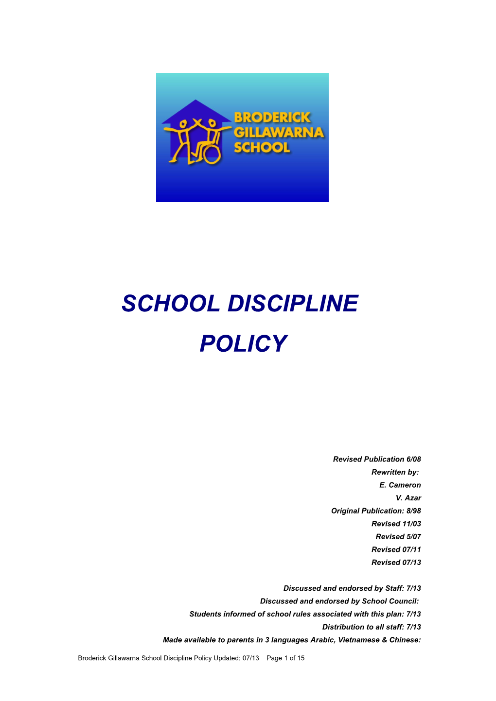 Broderick/Gillawarna Discipline Policy