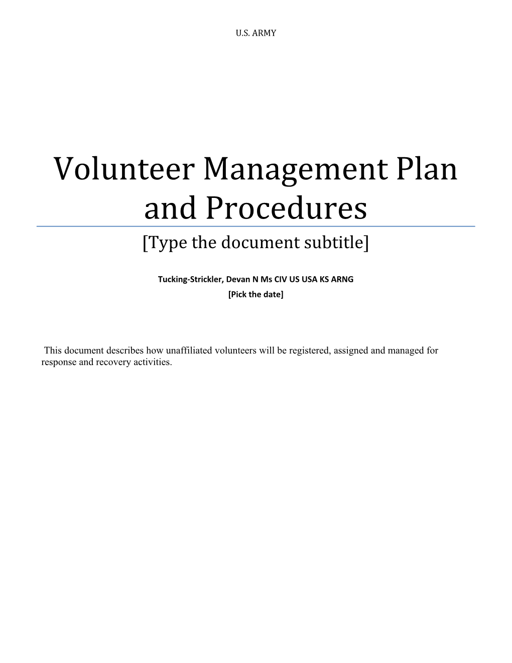 Volunteer Management Plan and Procedures