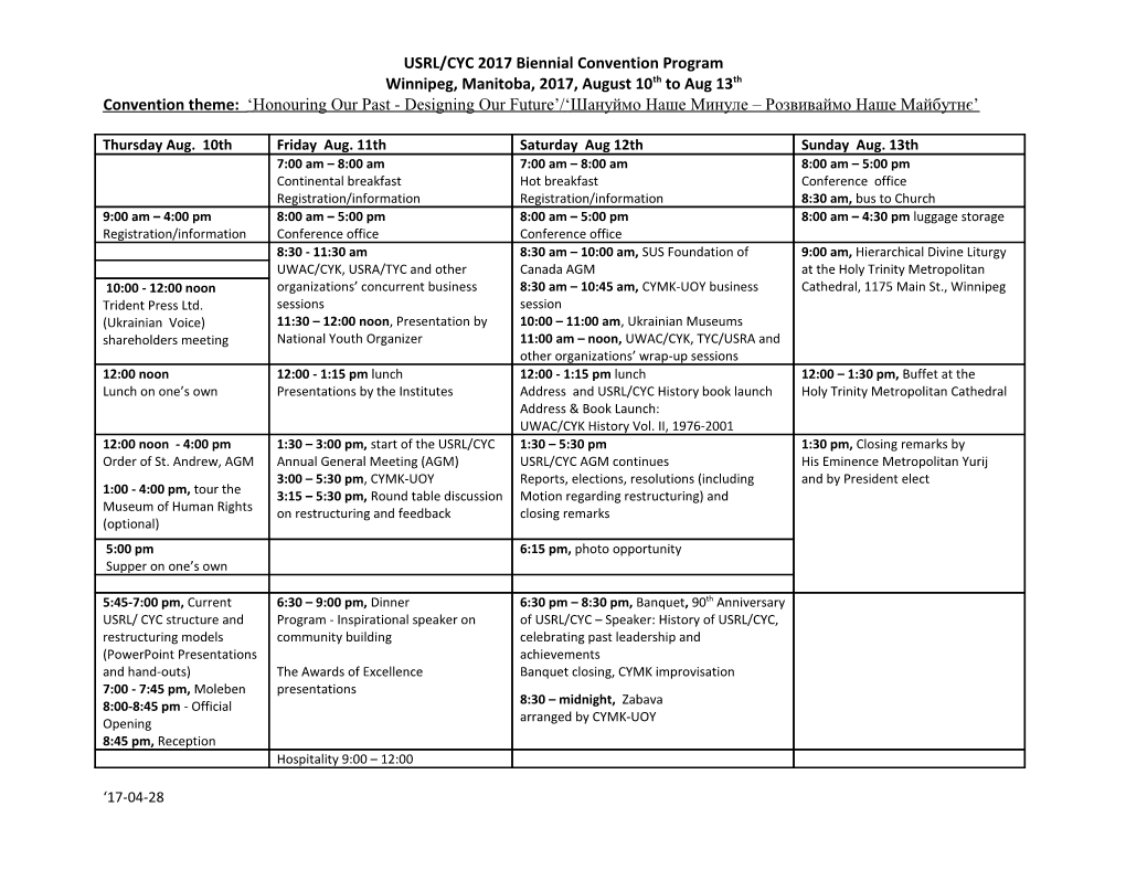 USRL/CYC 2017 Biennial Convention Program