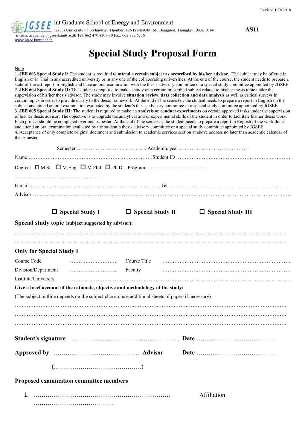 Special Study Proposal Form