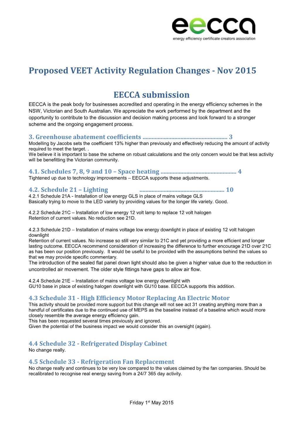 Proposed VEET Activity Regulation Changes - Nov 2015