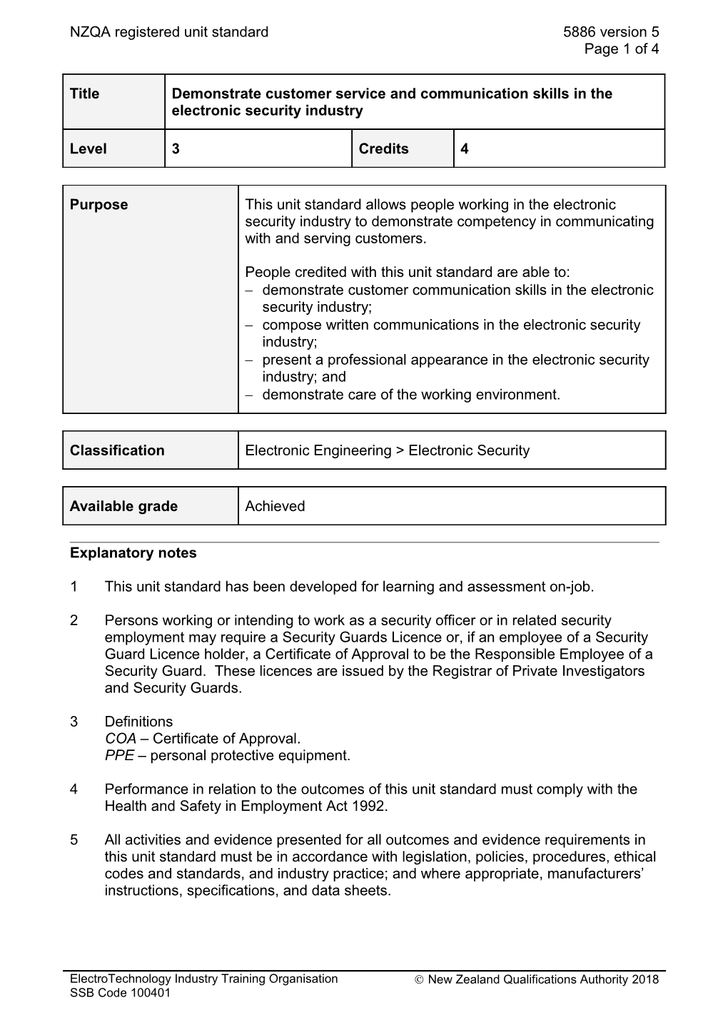 5886 Demonstrate Customer Service and Communication Skills in the Electronic Security Industry