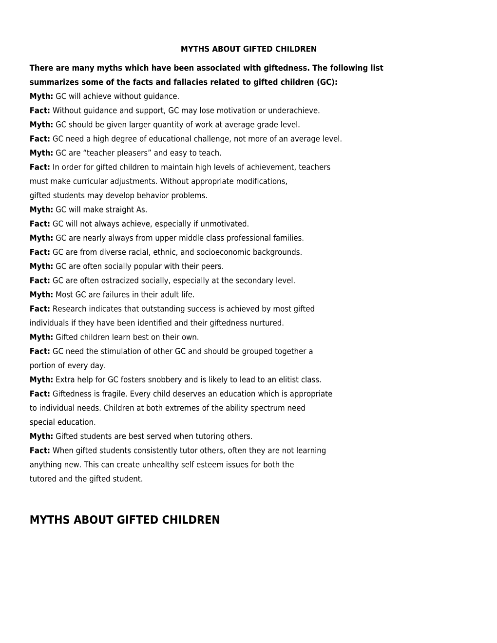 Myths About Gifted Children