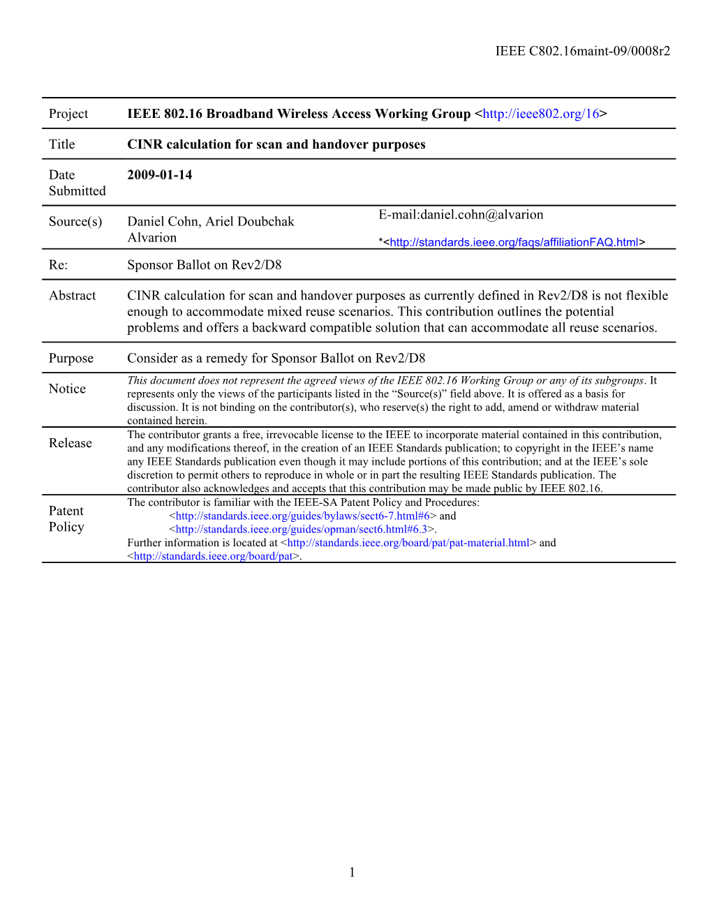 CINR Calculation for Scan and Handover Purposes