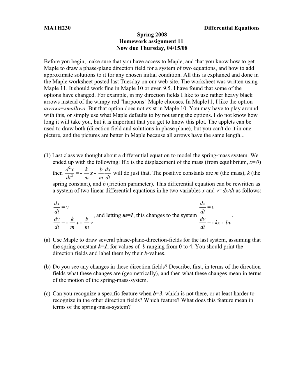 MATH230 Differential Equations Spring 2008