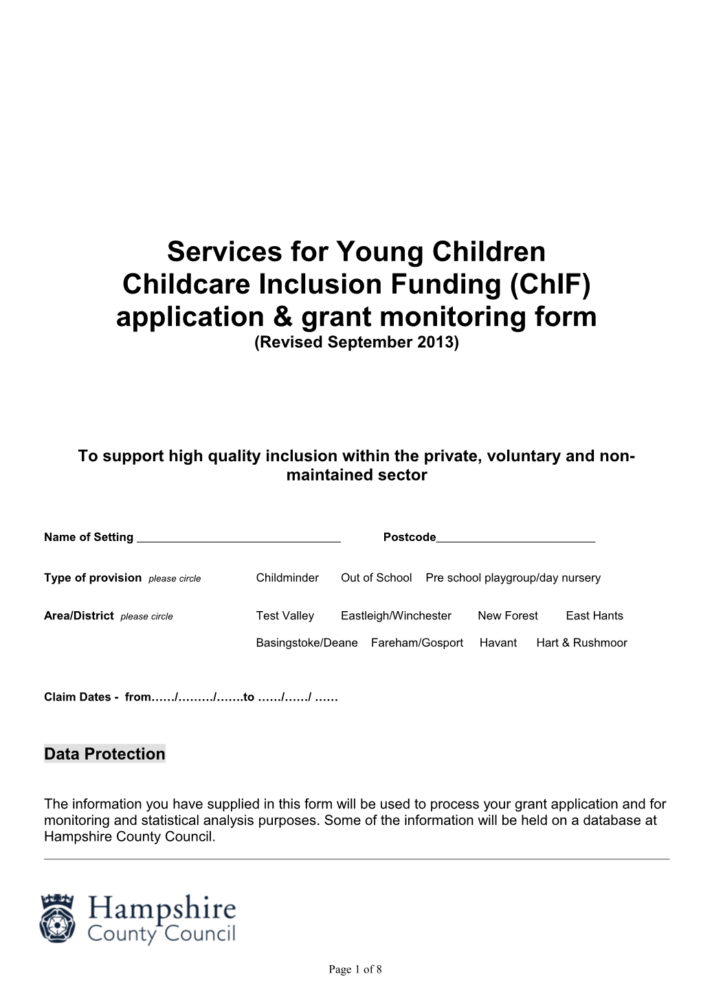 Application for Dfee Childcare Grant