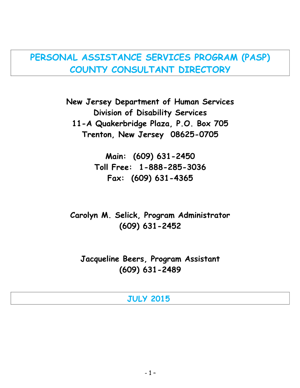 Personal Assistance Services Program