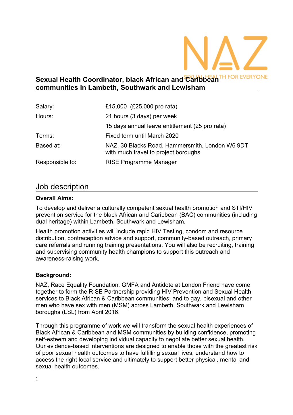 Sexual Health Coordinator, Black African and Caribbean Communities in Lambeth, Southwark