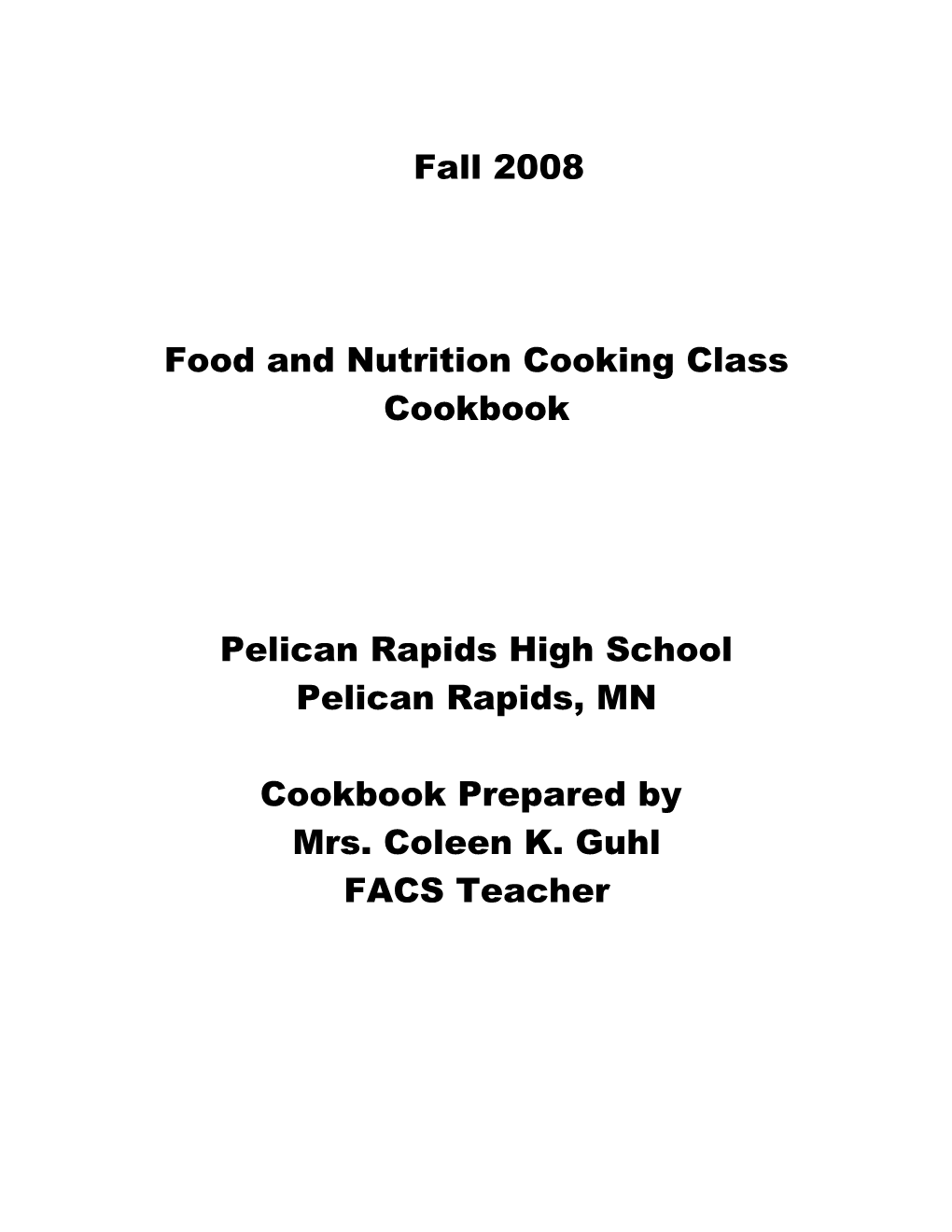 Food and Nutrition Cooking Class Cookbook