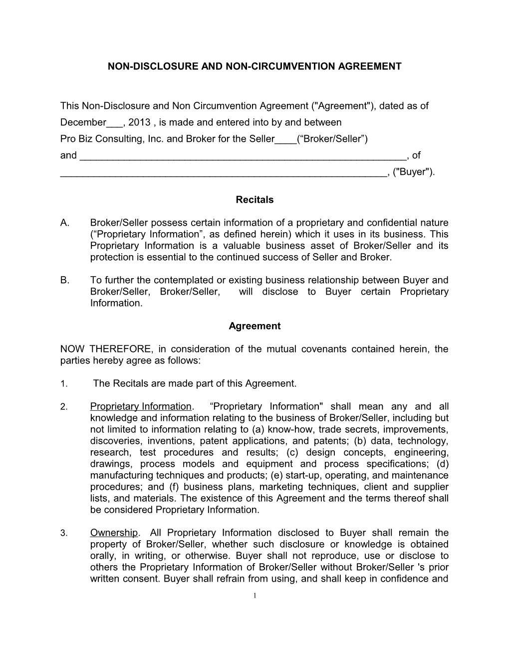 Non-Disclosure and Non-Circumvention Agreement