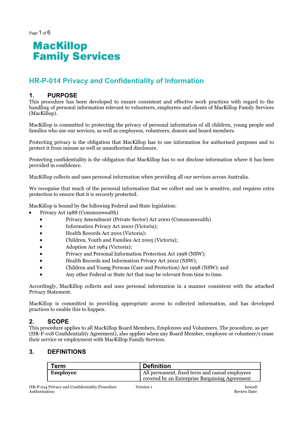 HR-P-014 Privacy and Confidentiality