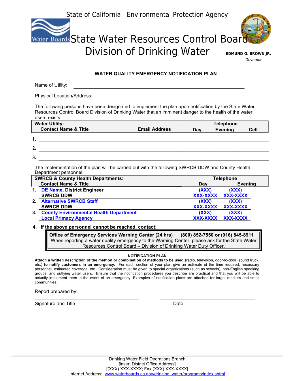 Division of Drinking Water EDMUND G. BROWN JR