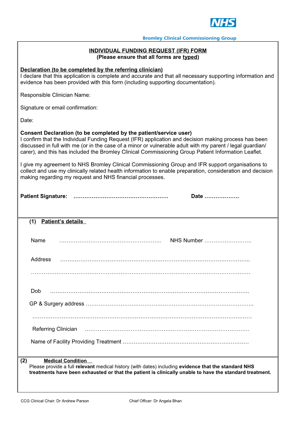 Individual Funding Request (Ifr) Form