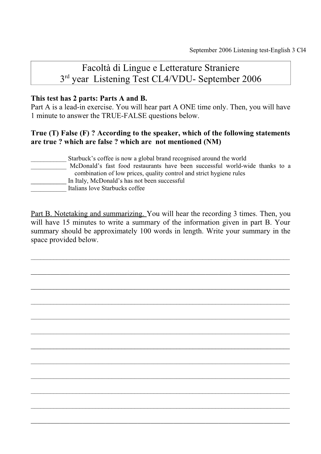 September 2006 Listening Test-English 3 Cl4