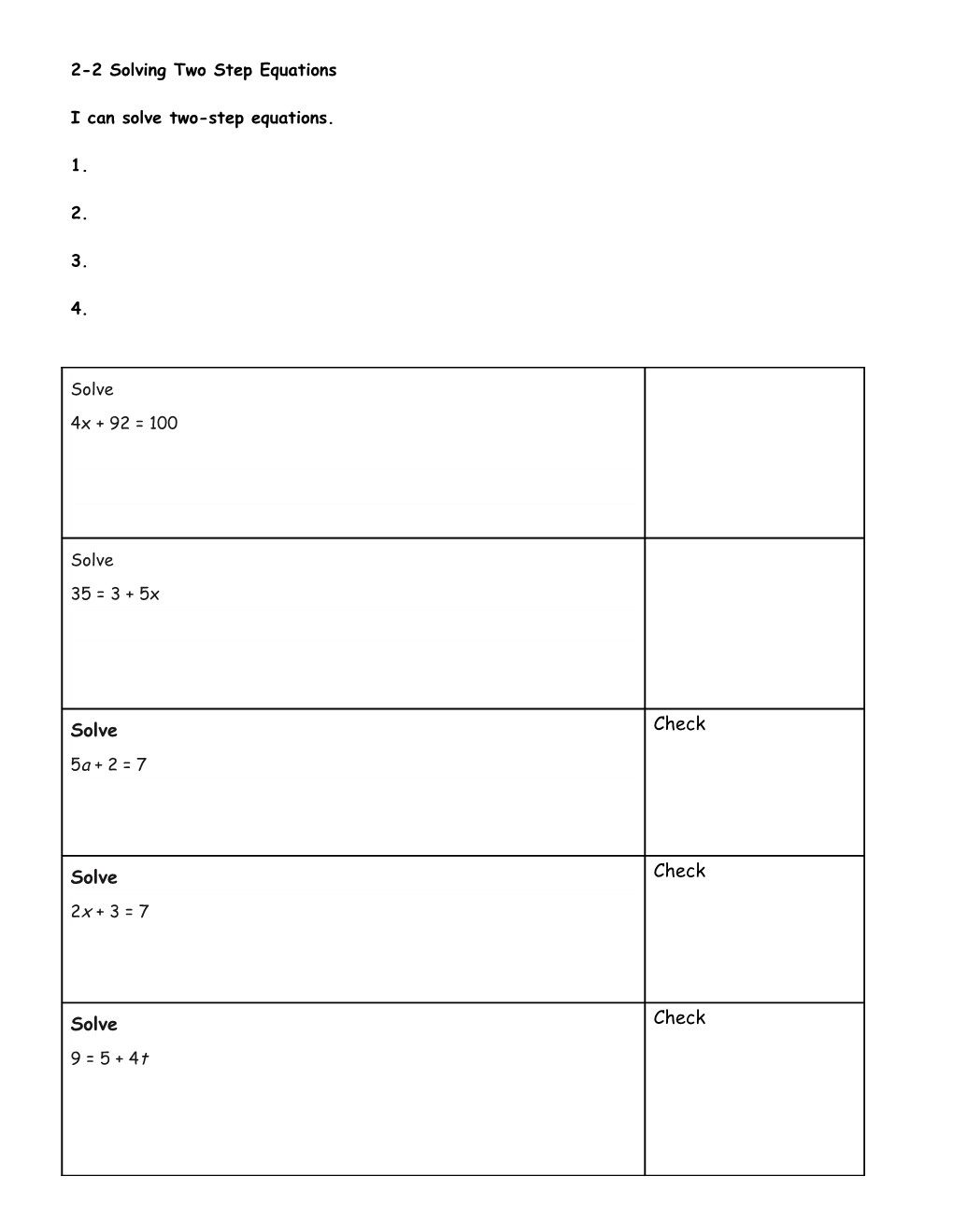 2-2 Solving Two Step Equations