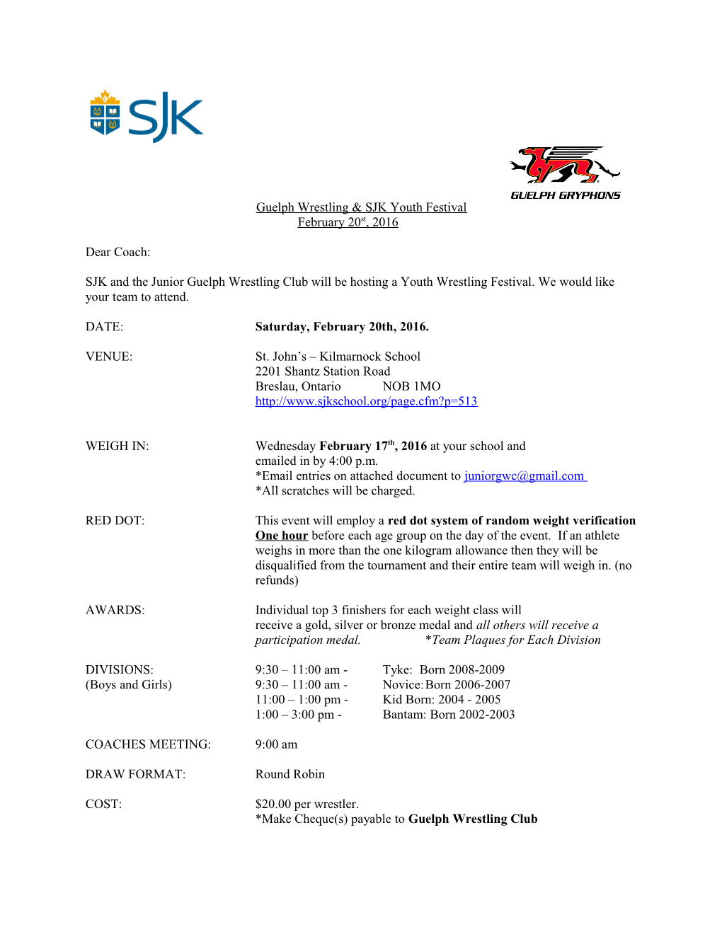 Guelph Wrestling & SJK Youth Festival