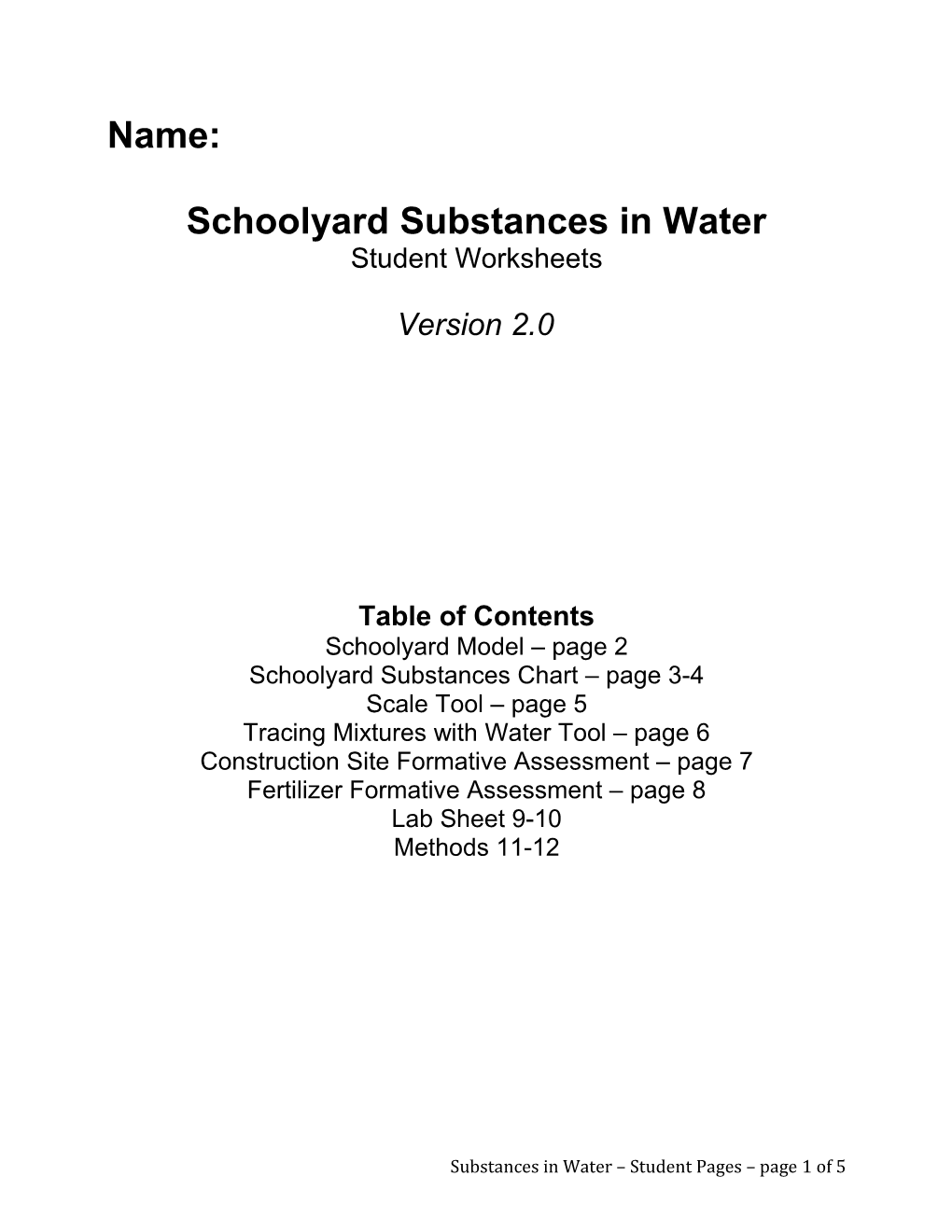 Schoolyard Substances in Water