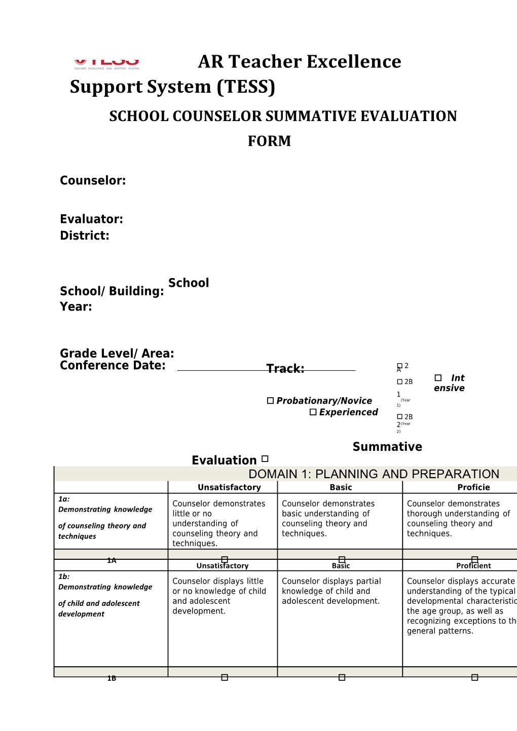 School Counselor Summative Evaluation Form