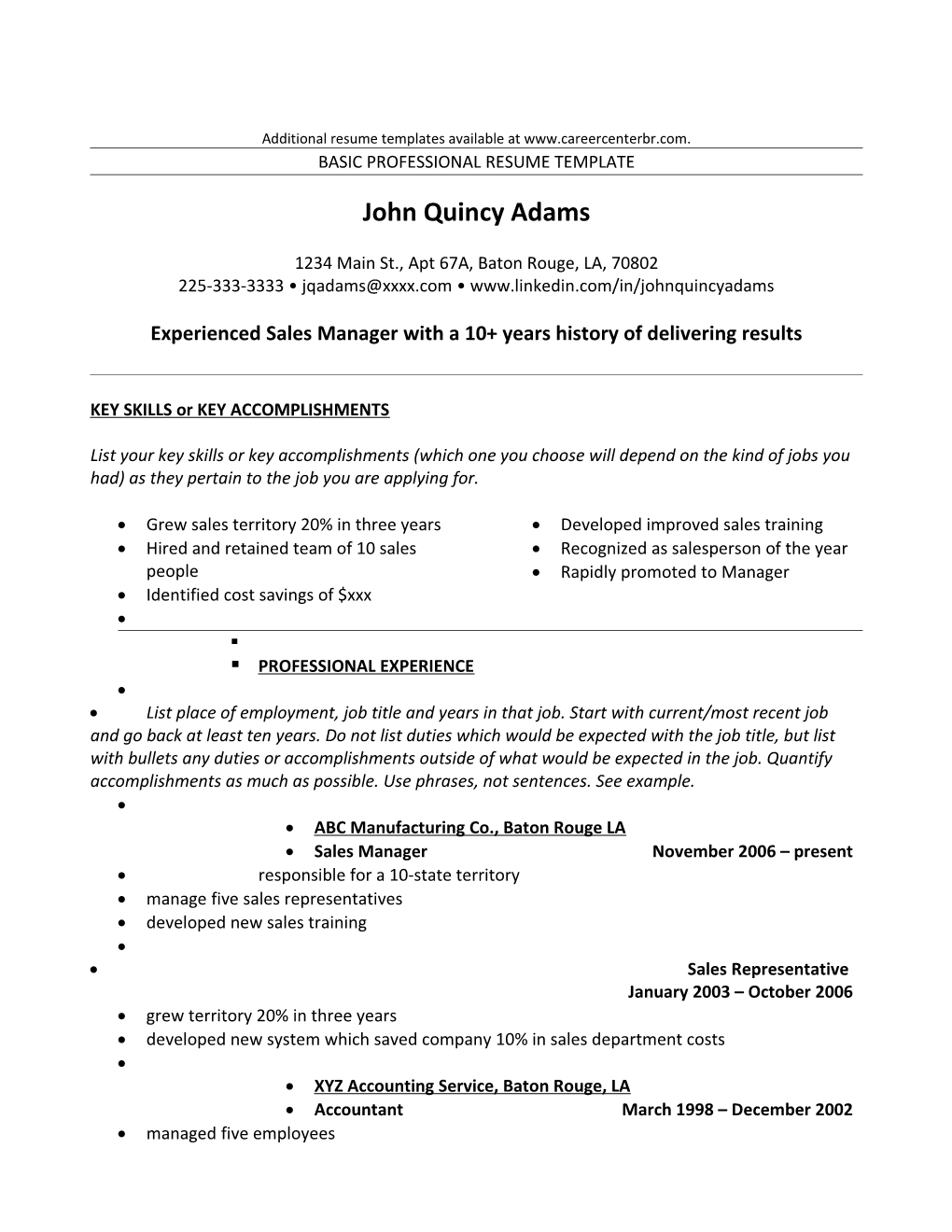Resume Template for Career Center Clients
