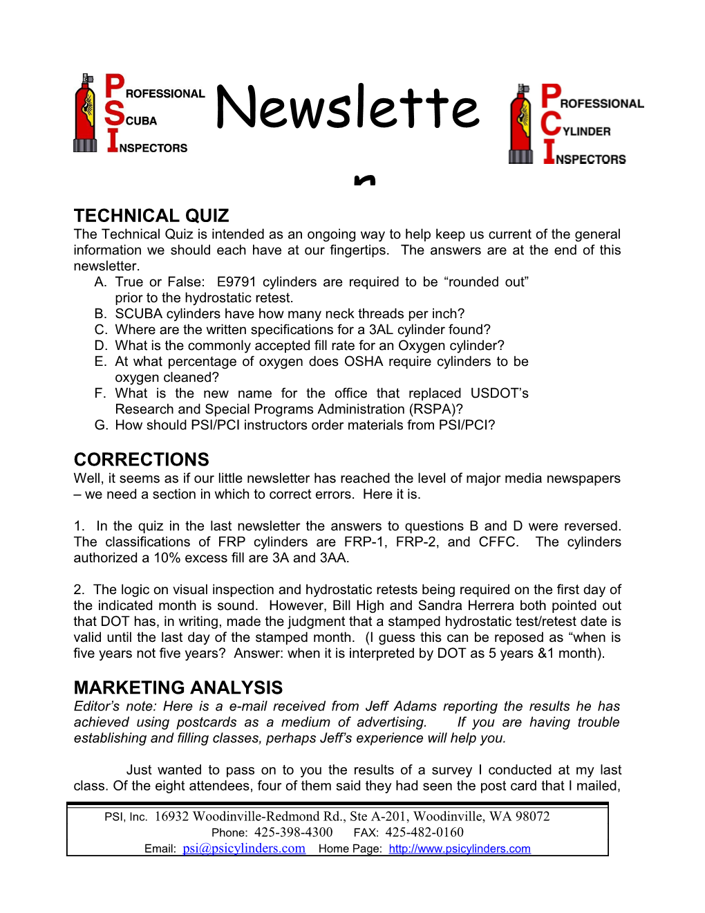 Topics for the PSI Newsletter( Dale Fox, Editor)