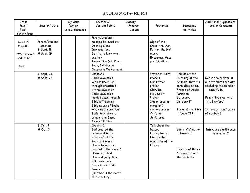 Syllabus Grade 6 2011-2012