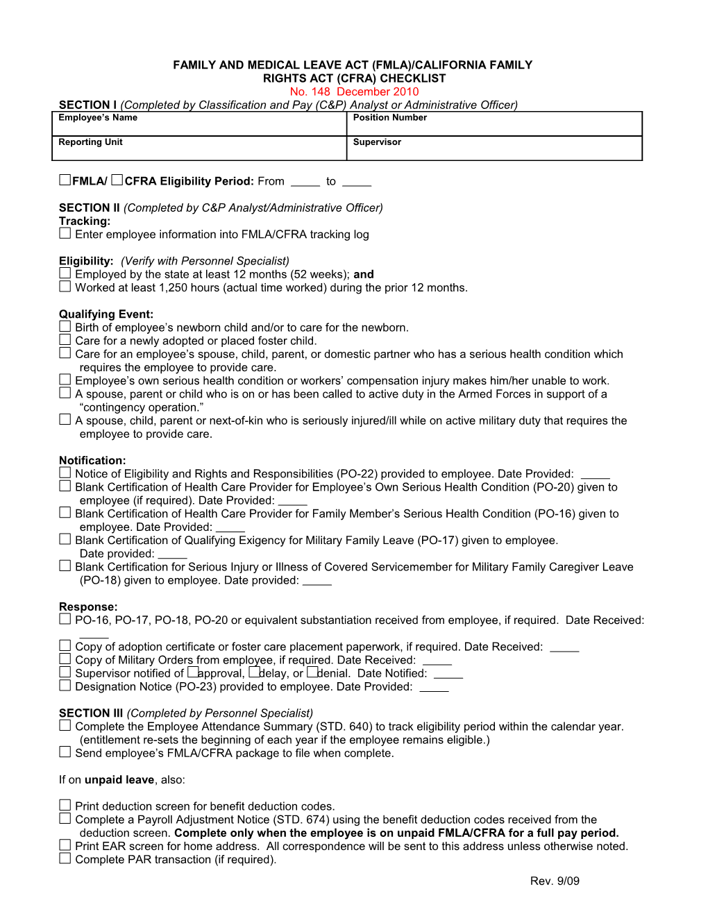 Family and Medical Leave Act (Fmla)/California Family